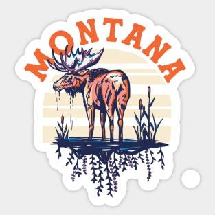 Big Sky Country Montana. Cool Retro Shirt Art Featuring A Moose Sticker